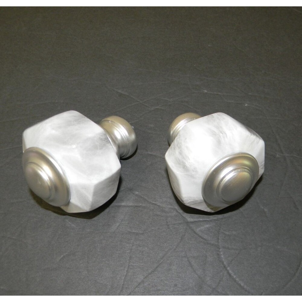 Waverly Curtain Rod Finials Marbled Silver fits 3/4 Rod One Pair NEW